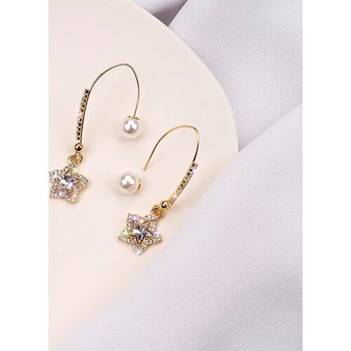 Fashion earrings Korean temperament net red rhinestone five-pointed star earrings long temperament wild ear hook ear jewelry