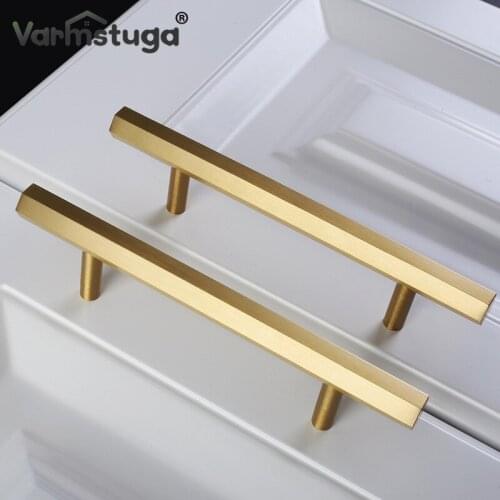 VARMSTUGA Hexagon Brass Cabinet Knobs and Handles Furniture Handles Kitchen Pulls Gold Drawer Knobs Copper Cabinet Pulls