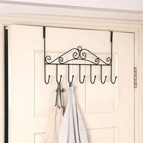 OUNONA 7 Hooks Bathroom Over Door Hanger for Towel Coat Clothes Hat Bag Hanging Iron Art Hanger