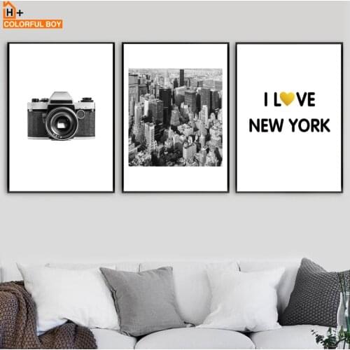 COLORFULBOY New York Camera Vintage Posters And Prints Wall Art Canvas Painting Wall Pictures For Living Room Decoration