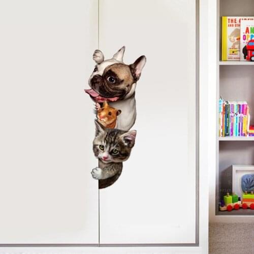 Funny 3D Cat Dog Door wall sticker kids rooms living room home decor Wall background Art decals cute animal stickers decorations
