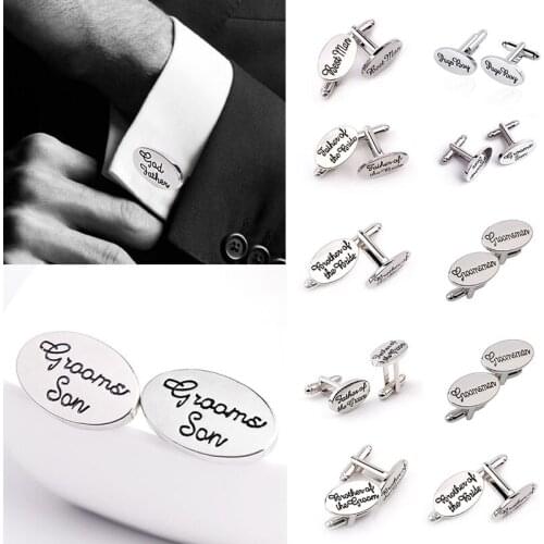 1Pair Silver Wedding cuff-links Groom Groomsmen Usher God Father Brother Bestman