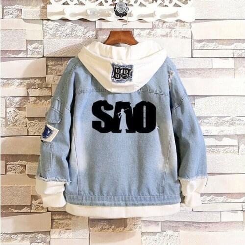 Anime SAO Sword Art Online 2 Pieces Casual Jacket Cosplay Denim Jacket Autumn Hooded Sweatshirt Unisex Outwear Coat