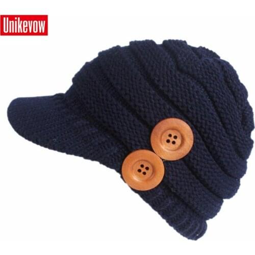 UNIKEVOW New arrival beanie Casual hat with visor for Women Button cap for autumn spring winter ladies hats