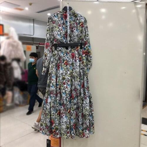 Pieces Autumn Winter 2 Runway Fashion Elegant Blouse+Long Skirts Floral Print Bohemian Luxury Sets