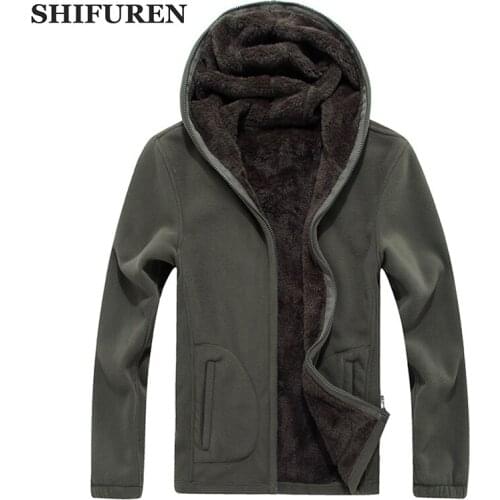 SHIFUREN Winter Thermal Warm Polar Fleece Jacket Hooded Outerwear Men Casual Hoodie Velvet Coat Jackets Plus Size XL-7XL