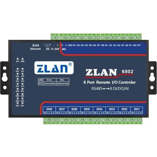 ZLAN6802 RS485 8 channels DI AI DO RS485 Modbus I/O module RTU data collector remote controller board module