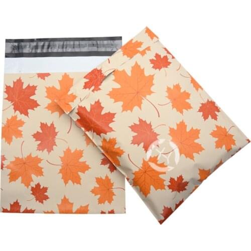 100Pcs/Lot Courier Storage Bags Maple Leaf Plastic Envelopes Self Seal Adhesive Poly Mailer Thicken Shipping Mailbag 25.5x37cm