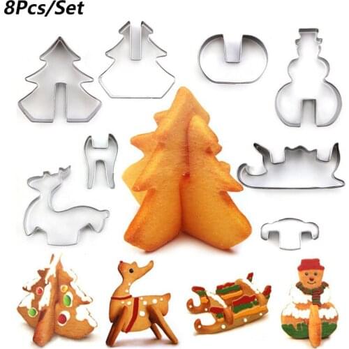 8Pcs/Set Cookie Cutter Molds 3D Christmas Biscuit Mould Curved Cookie Cutters Aluminum Cooking Decorating Baking Kitchen Tools