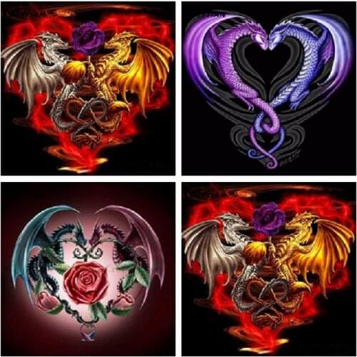 Animal Double Dragons Rose Diamond Embroidery DIY Needlework Diamond Painting Cross Stitch Full Drill Rhinestone Paintings Decor
