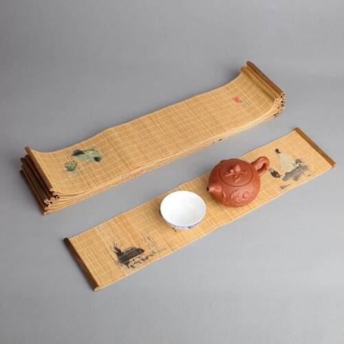 Retro Chinese style bamboo tea mat simple printed Zen tea runner tablecloth tea tray insulation pad tea table pad