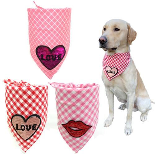 1 Pcs Pet Dog Bandana Valentines Day Love Heart Design Cat Dog Bandana Scarf Pet Grooming Dog Accessories Dog Bibs