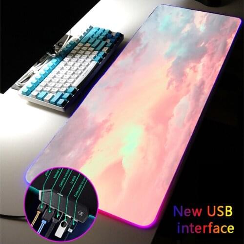 40*90CM Large RGB Mouse Pad Colored Clouds Multi-interface Four USB Docking Dock USB HUB Typec Interface Girly MousePad Desk Mat