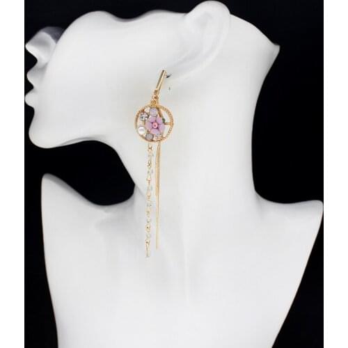 Elegant Summer Temperament Dangle Earrings For Women Long Tassels Classical Inlaid Fresh Flowers Rhinestone Imitation Pearl