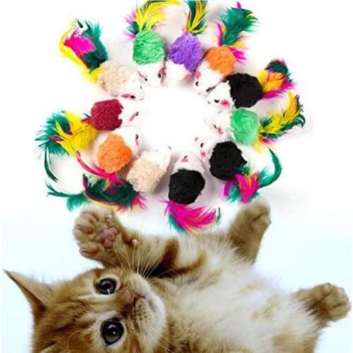 Cat Toys False Mouse Pet Cat Toys Mini Funny Playing Toys for Cats with Colorful Feather Plush Mini Mouse Toys Cats