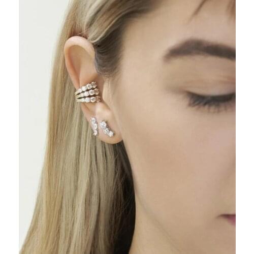 1pcs Popular Gold Color Multi Row Rhinestone Ear Cuffs For Women Girls Non Pierced Clip On Earrings Without Hole Earcuff