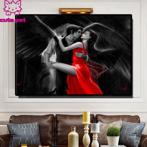 Fairy lover dancing Diamond painting Cross Stitch Square drill picture pastes 5D Diy mosaic Diamond Kits Wall sticker Dark angel