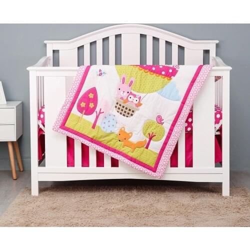 3pcs Embroidery Cot Bedding Baby Crib Bedding Set Cotton Toddler Room Decor Standard Size I Fitted Sheet,Crib Quilt, Dust Ruffle