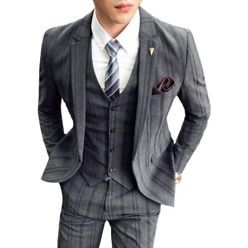 British Style Mens Stripe Slim Fit Suits Jacket Trousers Waistcoat Male Party Dress Blazer Suit 3 Piece Set Coat Pants Vest