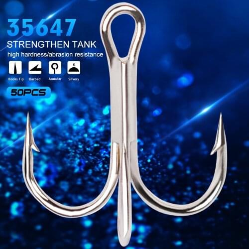 50Pcs Wholesale Fishhook 2/4/6/8/10# Treble Hook High Carbon Steel Black Fishing Hook For Lure Triple Hook Fishing Tackle