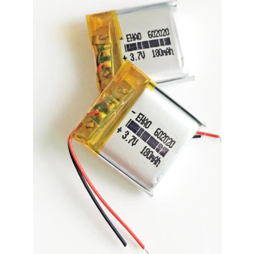 2 pcs 3.7V 180mAh Lithium Polymer LiPo Rechargeable Battery For Mp3 Mp4 PAD DVD DIY E-book bluetooth gps bluetooth 602020