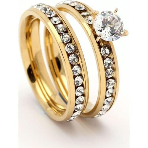 Fashion 316L Stainless steel Ring Sets for Women Luxury Gold Silver wedding Jewelry With Cool white Zorcon crystal Jewelry Gift