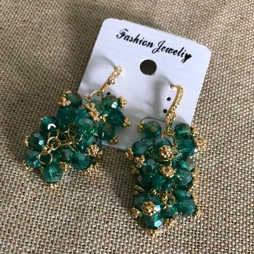 Bilincolor Trendy Fashion Luxury Cute Green Crystal Beads Grape Cluster Fruit Heavy Drop Earrings for Women Bridal Wedding