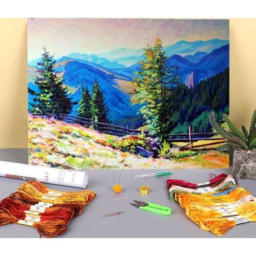 Landscape Sunny Summer Printed Water-Soluble Canvas 11CT Cross-Stitch Embroidery Set DMC Threads Knitting Craft Decor