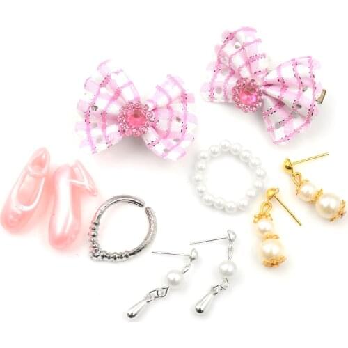 Doll Set of Fashion Jewelry Necklace Earring Bowknot For Dolls Party Accessories for Kids Gift