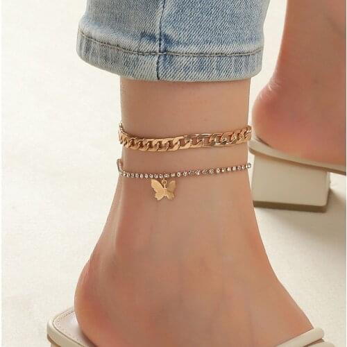 Bohemian Anklet Gold Butterfly Chain Anklets Set For Women Girls Fashion Multi-layer Ankle Bracelet Beach Foot Chain Jewelry