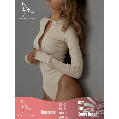 Solid Knitted Bodycon Bodysuits Women Sexy Fashion Casual Button Rompers Long Sleeve Slim Basic Jumpsuits Streetwear Body Top