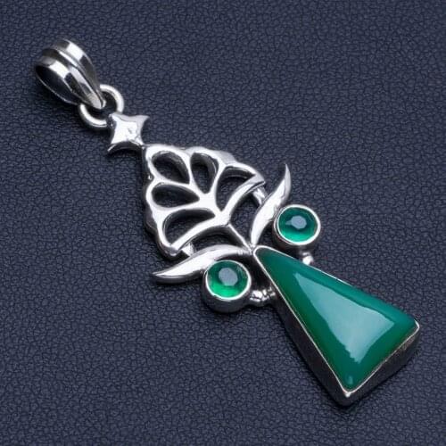 Natural Chrysoprase Boho Style 925 Sterling Silver Pendant Necklace 2" R0815