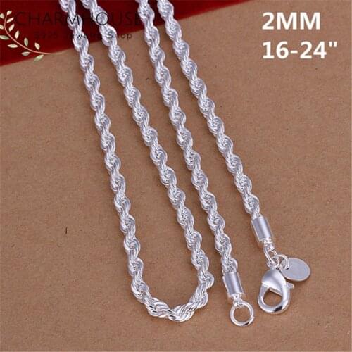 925 Sterling Silver Necklaces For Men Women 2mm Twisted Link Chain Necklace Collier Man Jewelry Accessories Bijoux Wholesale