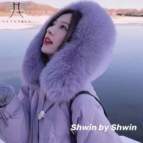 Heydress Women Casual Fur Collar Long Down Coats Female Winter Warm Horn Button Hooded Parkas Ladys Elegant Korean Outerwears