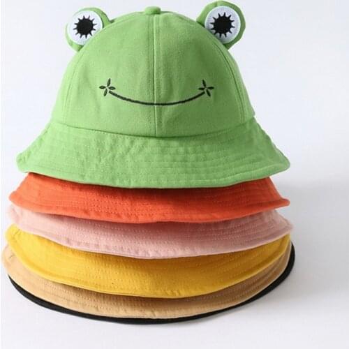 Green Frog Bucket Hat for Kids Summer Autumn Plain Women Panama Outdoor Hiking Beach Fishing Cap Sunscreen Children Sunhat Bob