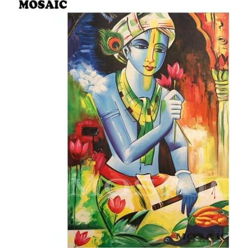 Full 5D Diy Daimond Painting"Krishna with Flute picture"Square Rhinestone Diamant Painting cross stitch diamond embroidery A105