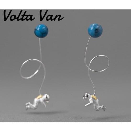 Volta Van Drop Earrings 925 Sterling Silver 2021 New Pendientes Spacewalk Astronaut Trendy Turquoise Concise Silver Earrings