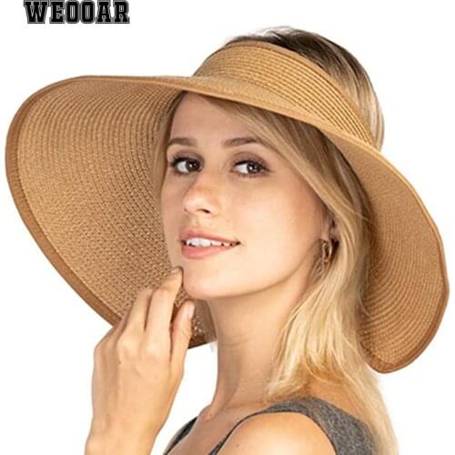 WEOOAR Collapsible Womens Summer Hats Straw Hat Sun Visor Ladies Cap Wide Brim Beach Mens Panama Hat 2021 Bucket Chapeau MZ155