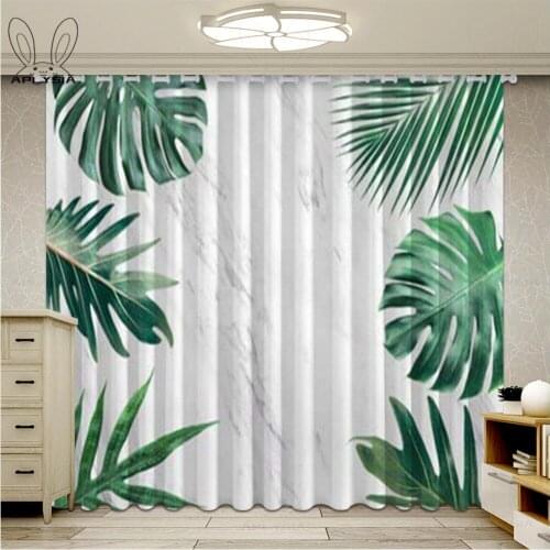 Modern Blackout Curtains for Bedroom Customized Window Curtain Living Room Tropical Plants Green Leaves Printed Drapes Cortinas