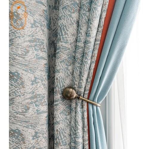 High-end Jacquard Contrast Stitching Curtain Cotton and Linen Blackout Curtains for Bedroom Living Room Nordic Curtain Finished
