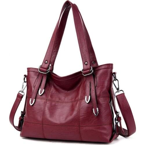 Ladies Retro Large Handbags Fashion PU Leather Shoulder Bag Female Large Tote Handbag Ladies Solid Color Luxury Tote Sac A Main
