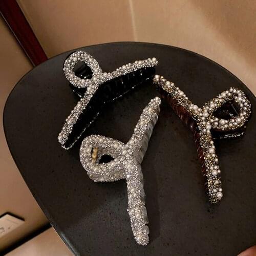 Women Elegant Hair Claw Pearl Rhinestone Crab Clips Large Fashion Ponytail Clamps Ornaments Girls Headwear Hair Accessories
