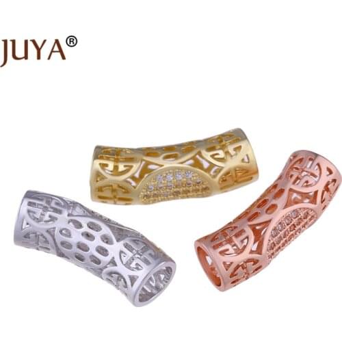 Gold/Rose Gold Micro Pave CZ Rhinestone Curved Tube Beads Charm For Jewelry Making DIY Natural Stone Bead Accessories