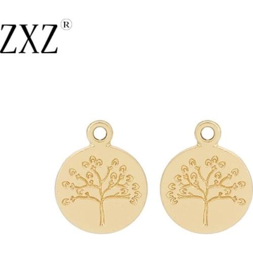 ZXZ 10pcs Gold Tone Circle Tree Charms Pendants Beads 2 Sided for Earring Necklace Bracelet Jewelry Making Accessories