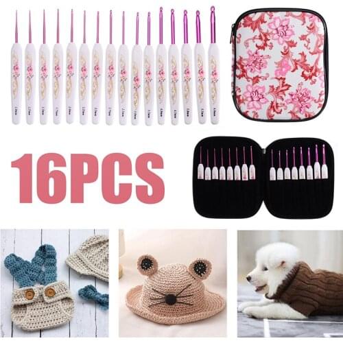 16pcs/set Crochet Hook Set Soft Grip Handle Aluminum Knitting Needles 1.0~6.0mm DIY Scarf Sweater Weave Craft Sewing Tools