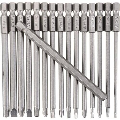 16Pcs 100mm Hex Shank Magnetic Hex Head Screwdriver Bits Electric Driver Bits Hand Tools Screwdriver Drill Bit Alloy Steel S2