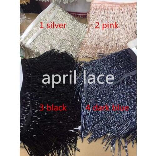 5 yards cc007 # `9-10 cm width black beads fringe satin ribbon silver tassel for garment/decorative/wedding bridal gown dress