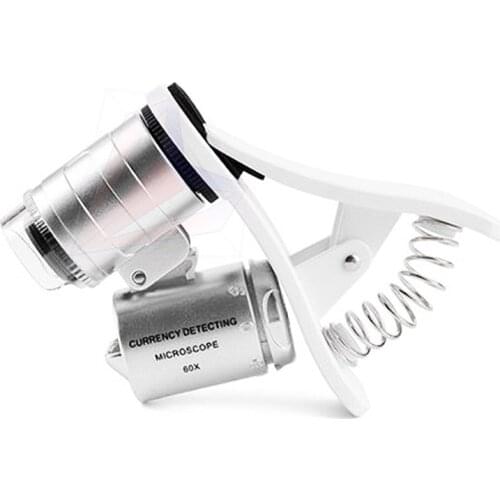 60x Pocket Microscope Camera Loupe Magnifying Glass with LED Lights UV Currency Detector and Clip-on Match any Smartphone