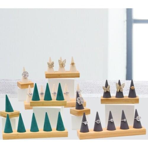 Bamboo Finger Cone Fingertip Ring Stand Display Mountain Ring Jewelry Display Stand Holder Storage Showcase Organizer