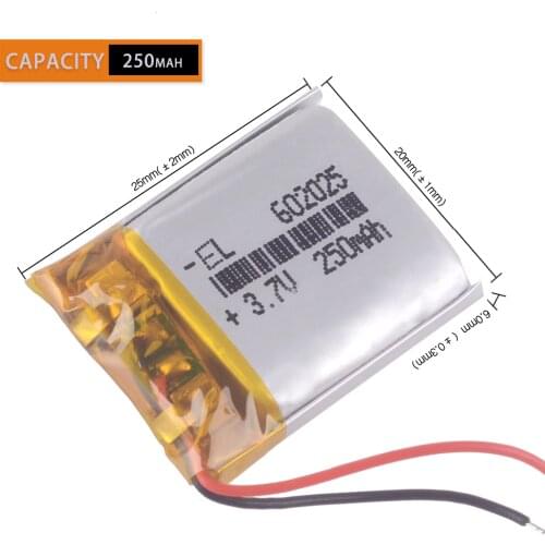 Dvr battery 3.7v 250mAh lithium polymer rechargeable batteries smart watch wrist watch 602025 3.7v